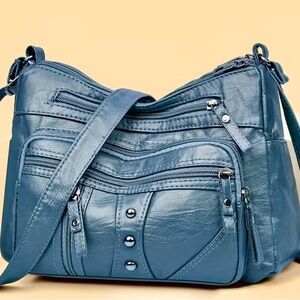 Blue Multi-Zip Crossbody Bag - Women
